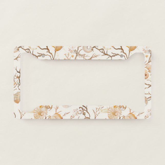 Rustic Coastal - Seashells, Starfish, Reef (14) License Plate Frame (Front)