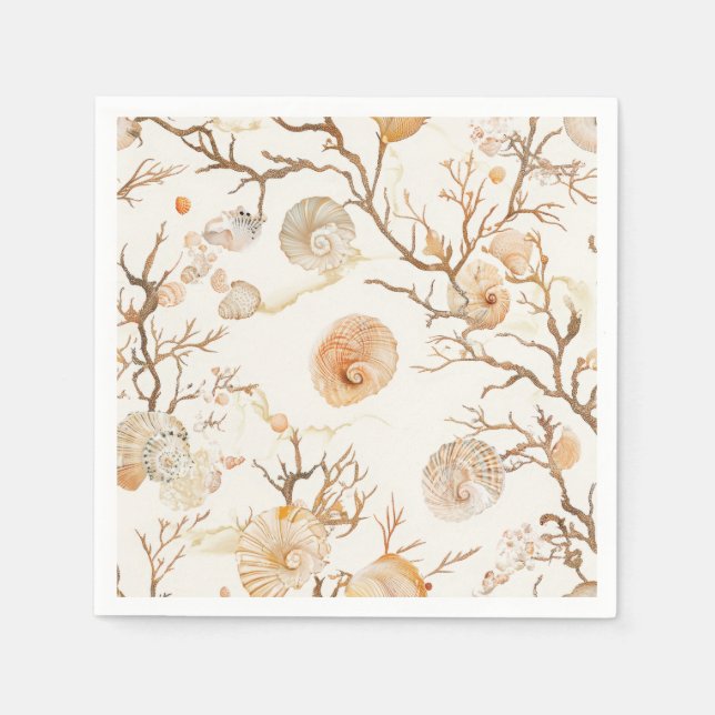 Rustic Coastal - Seashells, Starfish, Reef (14) Napkins (Front)