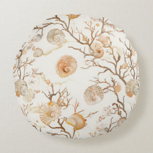 Rustic Coastal - Seashells, Starfish, Reef (14) Round Pillow