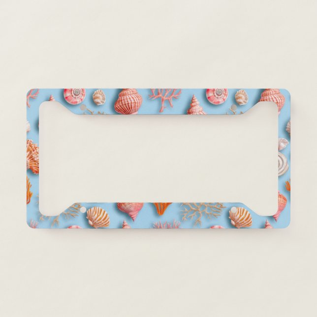 Rustic Coastal - Seashells, Starfish, Reef (15) License Plate Frame (Front)
