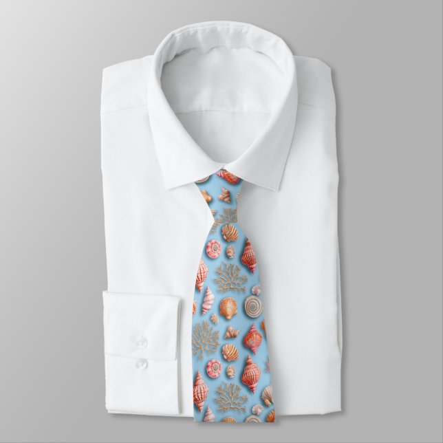 Rustic Coastal - Seashells, Starfish, Reef (15) Neck Tie (Tied)