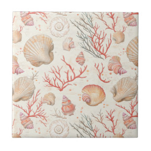 Rustic Coastal - Seashells, Starfish, Reef (16) Ceramic Tile