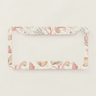 Rustic Coastal - Seashells, Starfish, Reef (16) License Plate Frame