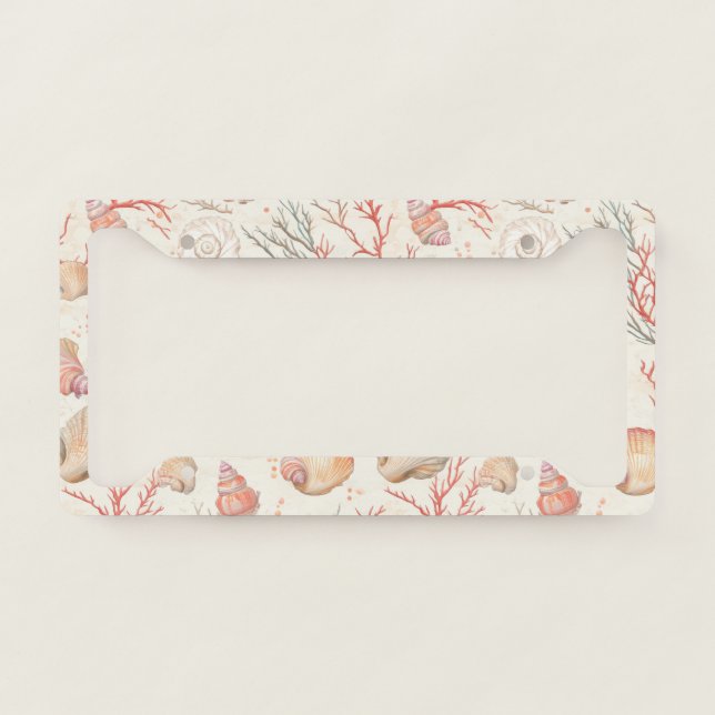 Rustic Coastal - Seashells, Starfish, Reef (16) License Plate Frame (Front)