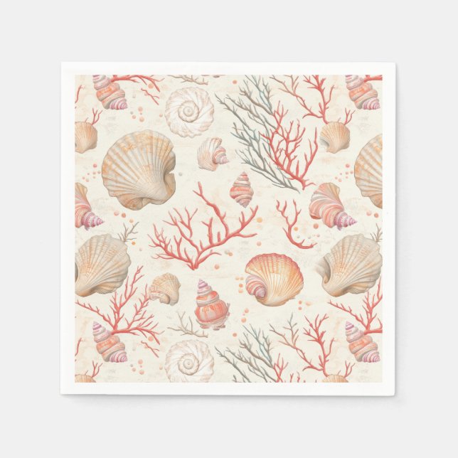 Rustic Coastal - Seashells, Starfish, Reef (16) Napkins (Front)