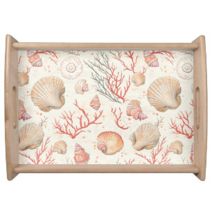 Rustic Coastal - Seashells, Starfish, Reef (16) Serving Tray