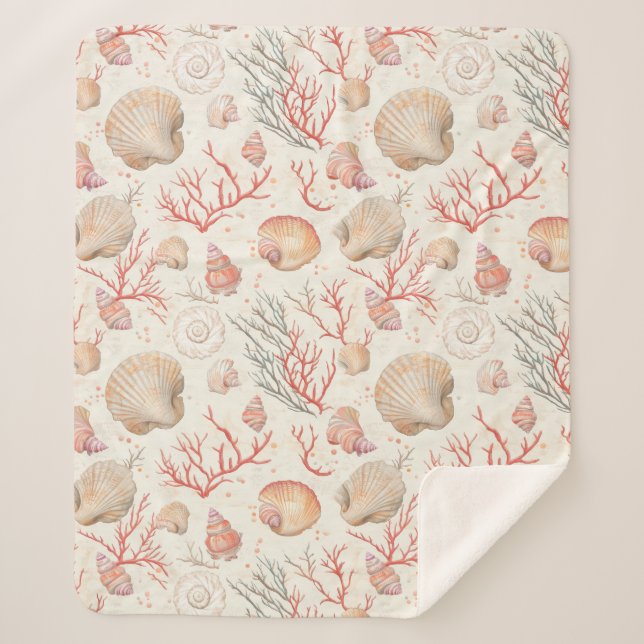 Rustic Coastal - Seashells, Starfish, Reef (16) Sherpa Blanket (Front)