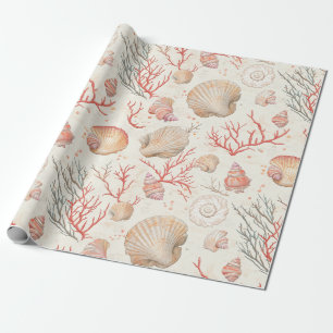 Rustic Coastal - Seashells, Starfish, Reef (16) Wrapping Paper