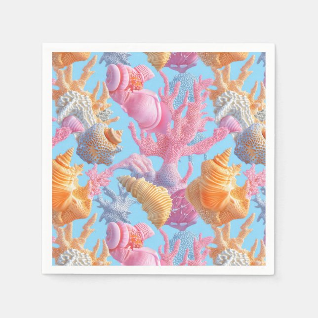 Rustic Coastal - Seashells, Starfish, Reef (18) Napkins (Front)