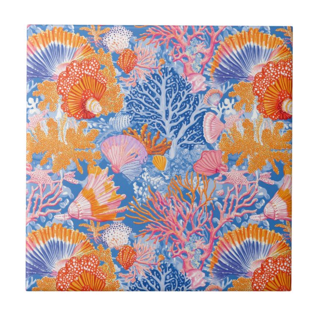 Rustic Coastal - Seashells, Starfish, Reef (19) Ceramic Tile (Front)