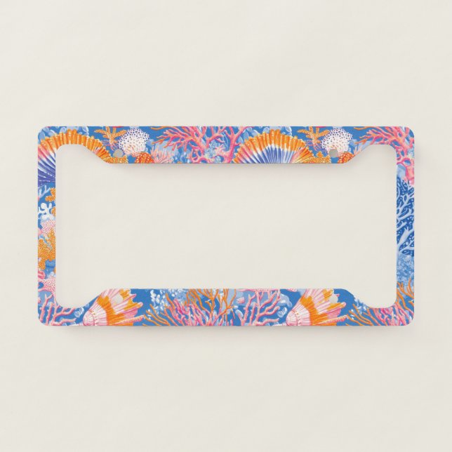 Rustic Coastal - Seashells, Starfish, Reef (19) License Plate Frame (Front)