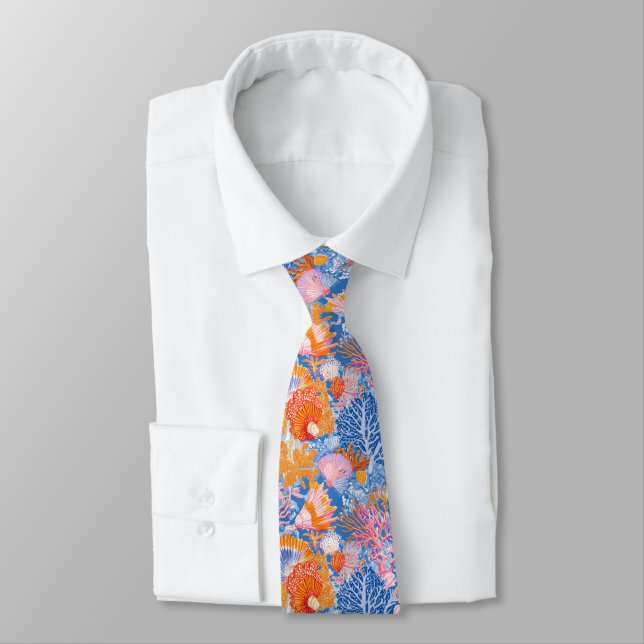 Rustic Coastal - Seashells, Starfish, Reef (19) Neck Tie (Tied)