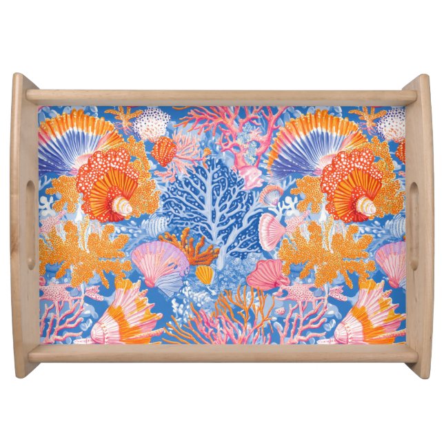Rustic Coastal - Seashells, Starfish, Reef (19) Serving Tray (Front)