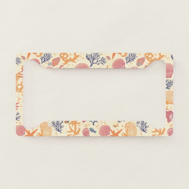 Rustic Coastal - Seashells, Starfish, Reef (1) License Plate Frame (Front)