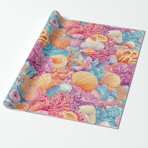 Rustic Coastal - Seashells, Starfish, Reef (20) Wrapping Paper