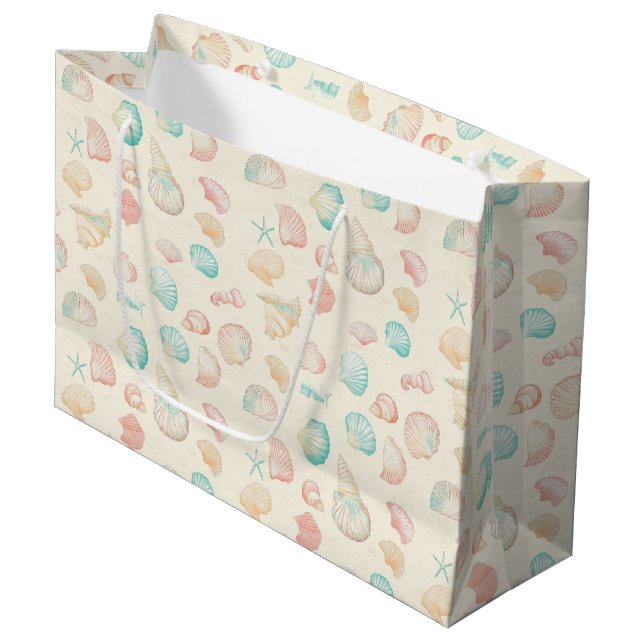 Rustic Coastal - Seashells, Starfish, Reef (22) Large Gift Bag (Front Angled)
