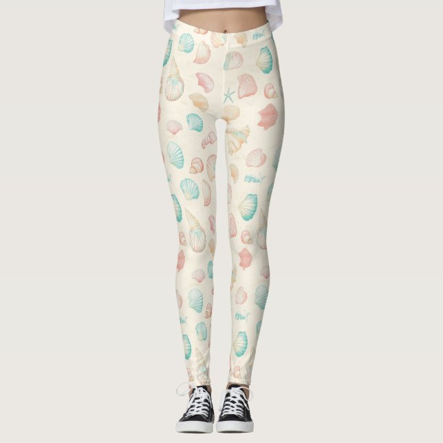Rustic Coastal - Seashells, Starfish, Reef (22) Leggings (Front)