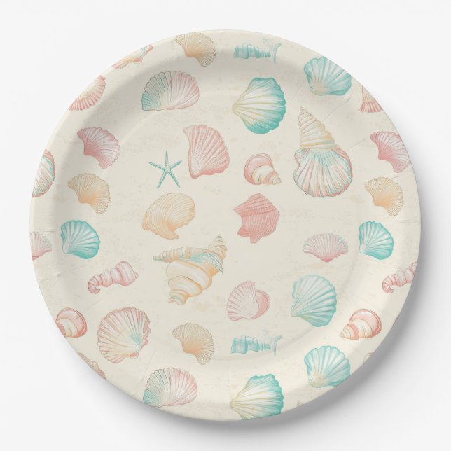 Rustic Coastal - Seashells, Starfish, Reef (22) Paper Plates (Front)