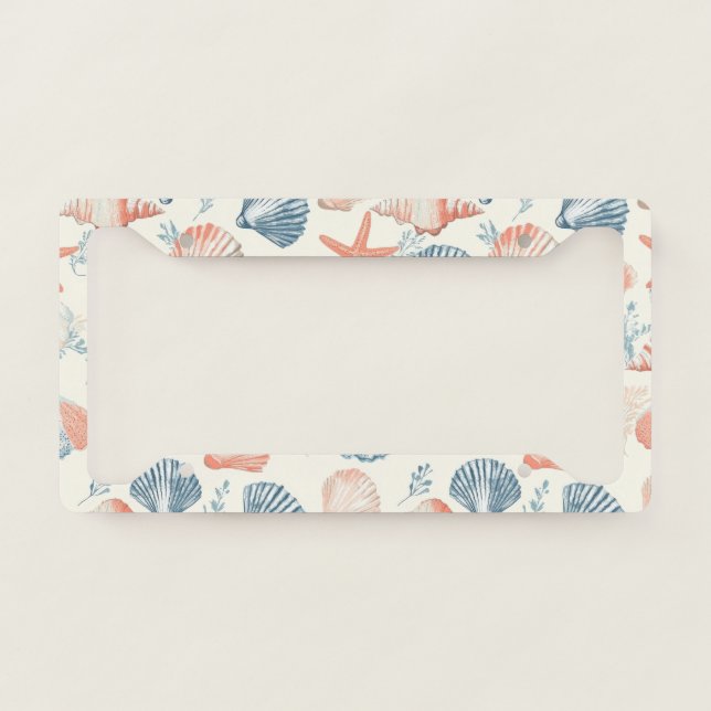 Rustic Coastal - Seashells, Starfish, Reef (23) License Plate Frame (Front)