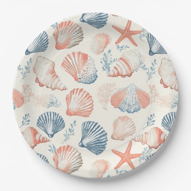 Rustic Coastal - Seashells, Starfish, Reef (23) Paper Plates (Front)