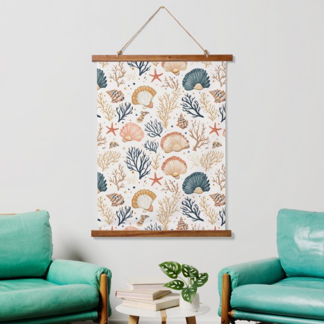 Rustic Coastal - Seashells, Starfish, Reef (24) Hanging Tapestry (Living Room)