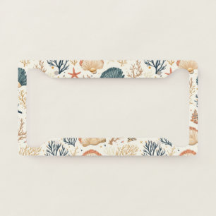 Rustic Coastal - Seashells, Starfish, Reef (24) License Plate Frame
