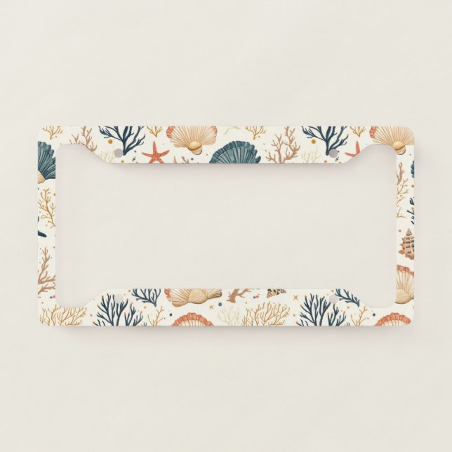 Rustic Coastal - Seashells, Starfish, Reef (24) License Plate Frame (Front)