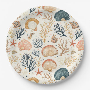 Rustic Coastal - Seashells, Starfish, Reef (24) Paper Plates
