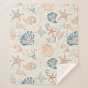 Rustic Coastal - Seashells, Starfish, Reef (25) Sherpa Blanket