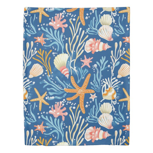 Rustic Coastal - Seashells, Starfish, Reef (26) Duvet Cover (Front)