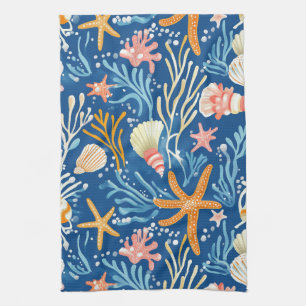 Rustic Coastal - Seashells, Starfish, Reef (26) Kitchen Towel