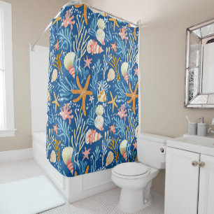 Rustic Coastal - Seashells, Starfish, Reef (26) Shower Curtain