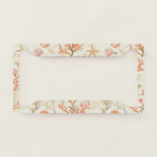 Rustic Coastal - Seashells, Starfish, Reef (2) License Plate Frame