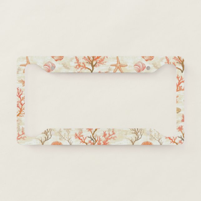 Rustic Coastal - Seashells, Starfish, Reef (2) License Plate Frame (Front)