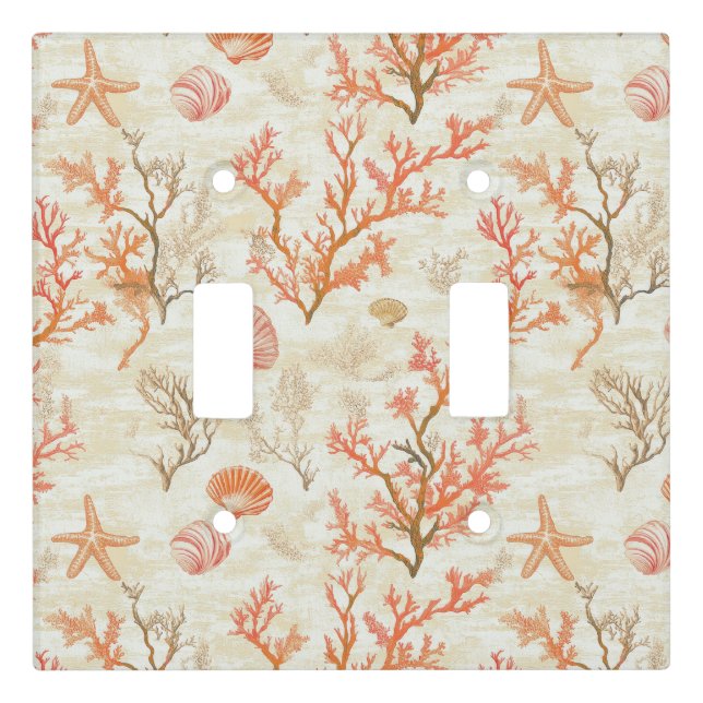 Rustic Coastal - Seashells, Starfish, Reef (2) Light Switch Cover (Front)