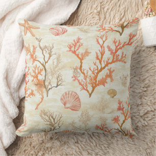 Rustic Coastal - Seashells, Starfish, Reef (2) Throw Pillow