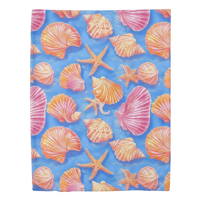Rustic Coastal - Seashells, Starfish, Reef (30) Duvet Cover (Front)
