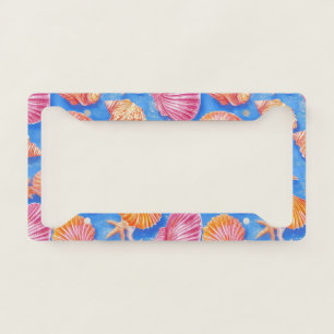 Rustic Coastal - Seashells, Starfish, Reef (30) License Plate Frame