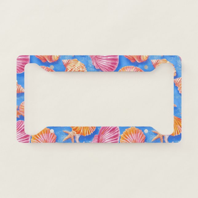 Rustic Coastal - Seashells, Starfish, Reef (30) License Plate Frame (Front)