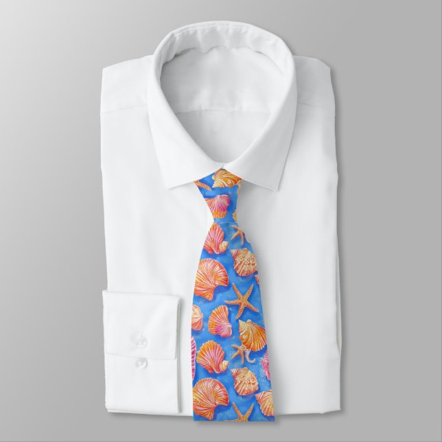 Rustic Coastal - Seashells, Starfish, Reef (30) Neck Tie (Tied)