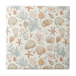 Rustic Coastal - Seashells, Starfish, Reef (32) Ceramic Tile