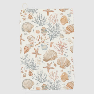 Rustic Coastal - Seashells, Starfish, Reef (32) Golf Towel