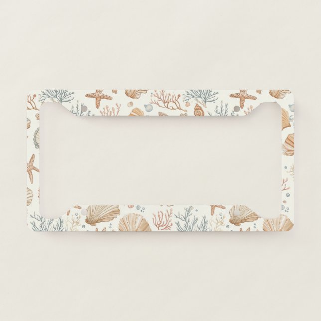 Rustic Coastal - Seashells, Starfish, Reef (32) License Plate Frame (Front)