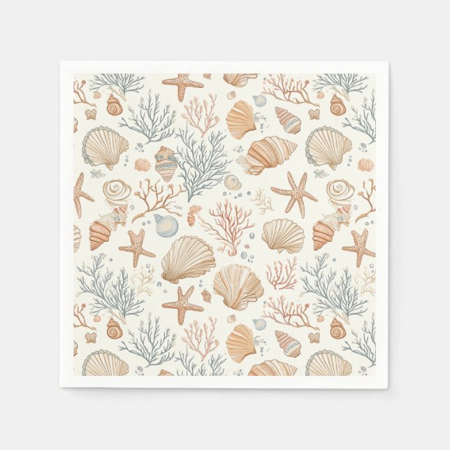 Rustic Coastal - Seashells, Starfish, Reef (32) Napkins (Front)