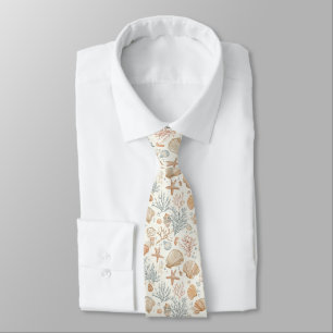 Rustic Coastal - Seashells, Starfish, Reef (32) Neck Tie