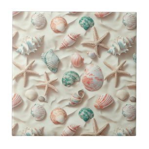 Rustic Coastal - Seashells, Starfish, Reef (33) Ceramic Tile