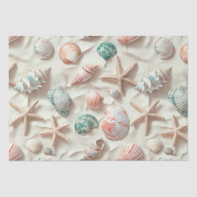 Rustic Coastal - Seashells, Starfish, Reef (33) Tissue Paper (Front)