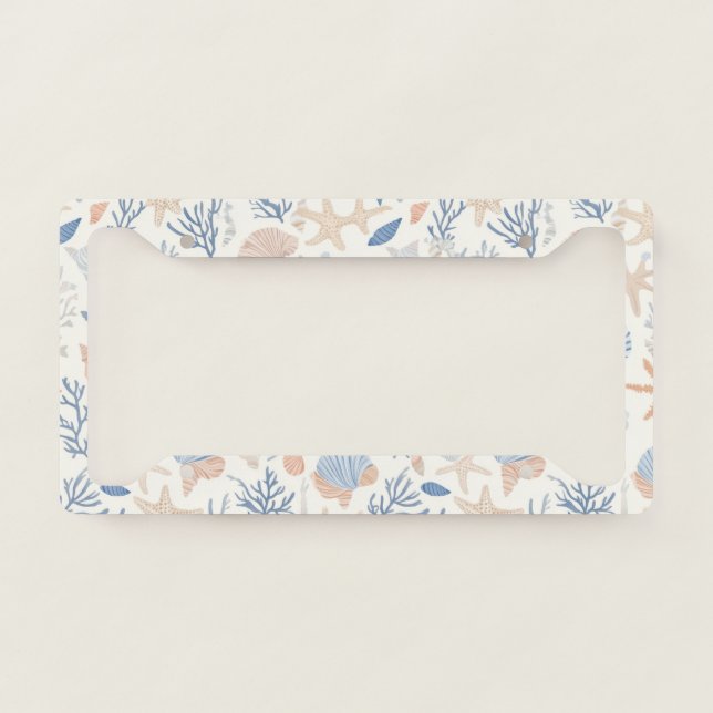 Rustic Coastal - Seashells, Starfish, Reef (34) License Plate Frame (Front)