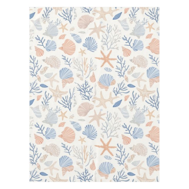 Rustic Coastal - Seashells, Starfish, Reef (34) Tablecloth (Front)