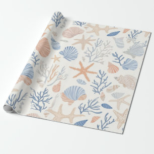 Rustic Coastal - Seashells, Starfish, Reef (34) Wrapping Paper